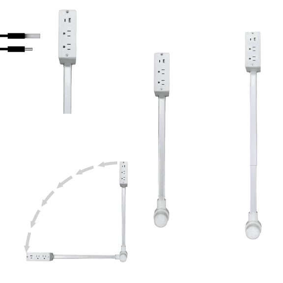 Electrical Outlet Extender Stick with 2 AC Outlets USB-C USB-A Ports, 180° Rotating Plug, Telescopic Power Socket for Sofa Bed Desk
