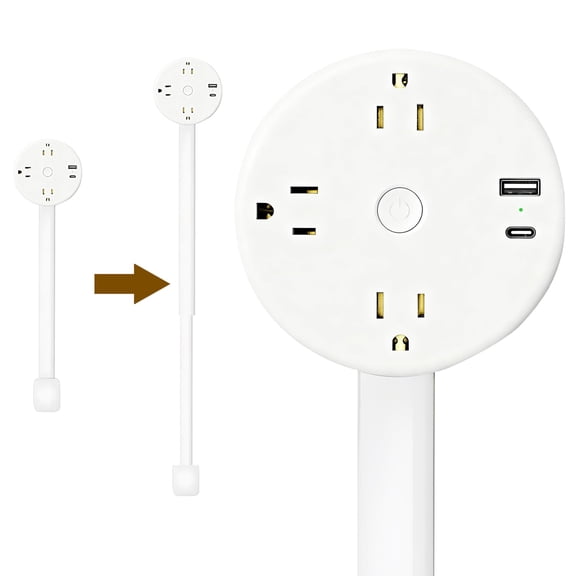 Outlet Extender Stick with USB C & 2 AC Ports for Behind Furniture, 180° Swivel Power Strip
