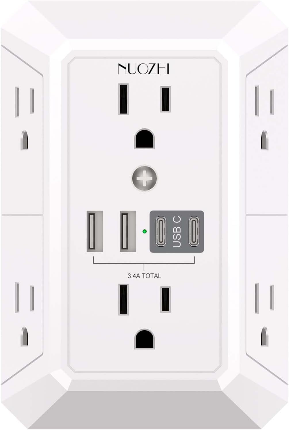 Outlet Extender Sur Protector - 6 Outlet Splitter with 4 USB Ports(2 USB-C), Multi Plug Wall Outlet 1680J Power Strip for Home Office Dorm Room Essentials, ETL, White
