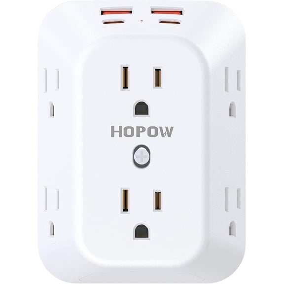 Outlet Extender Sur Protector, 6 Outlet Splitter with 4 USB Ports (2 USB C), USB Wall Charr, 3-Sided Multi Plug Wall Outlet, Wall Mount for Home Travel Office Travel, White