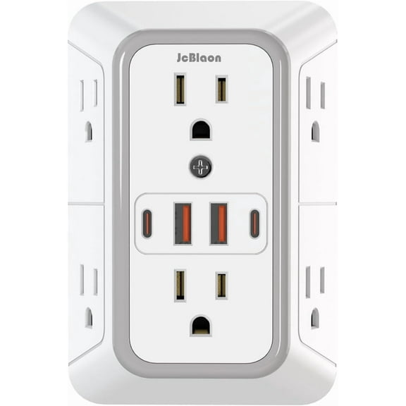 Outlet Extender Sur Protector - 6 Outlet Splitter with 4 USB Ports (2 USB C), Multiple Plug Expander Wall Charr, 3 Sided Multi Plug Wall Adapter Power Strip for Home Office Kitchen Travel