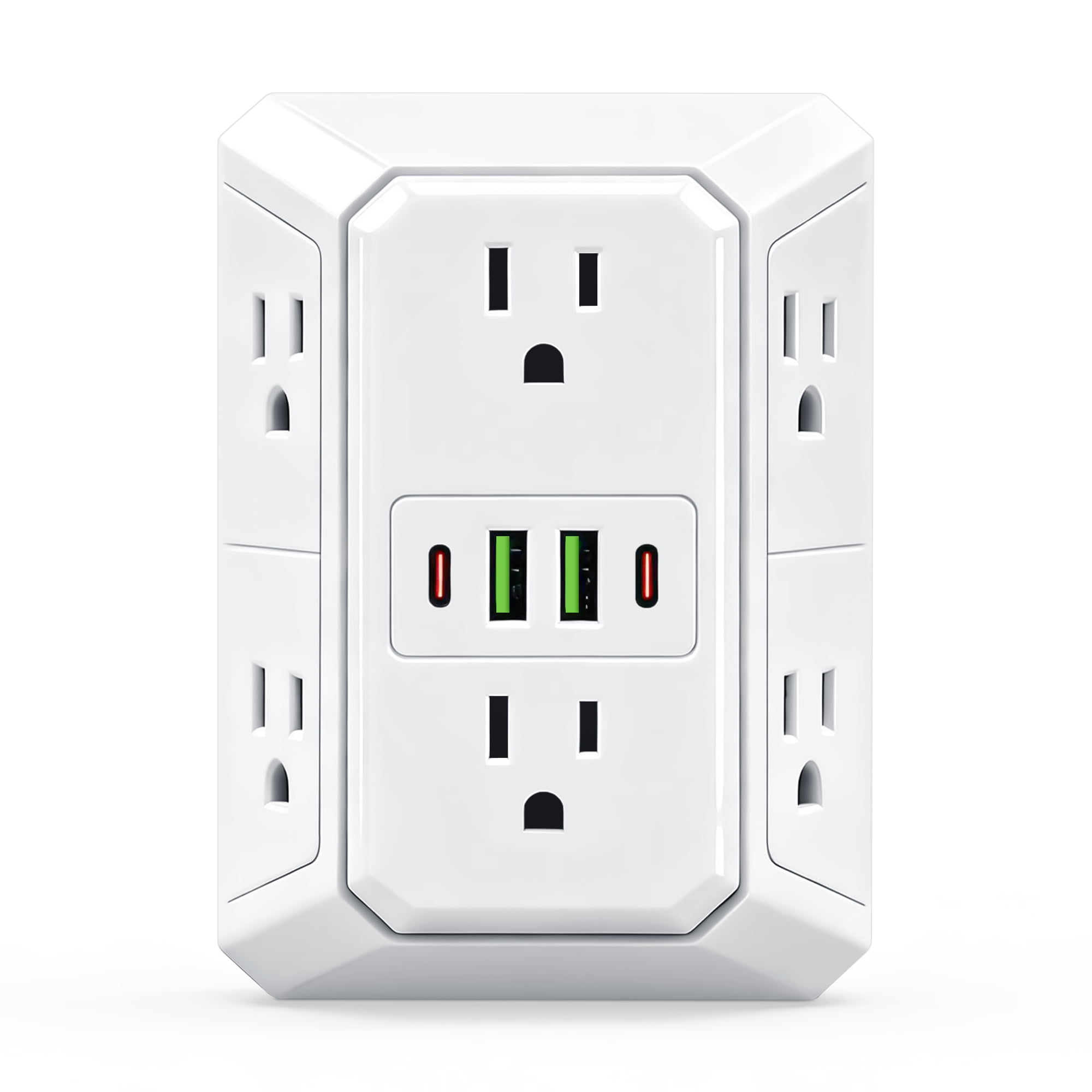 Outlet Extender Surge Protector - 6 Outlet Splitter with 4 USB Ports (2 USB C), Multiple Plug Expander Wall Charger, 3 Sided Multi Plug Wall Adapter Power Strip for Home Office Kitchen Travel
