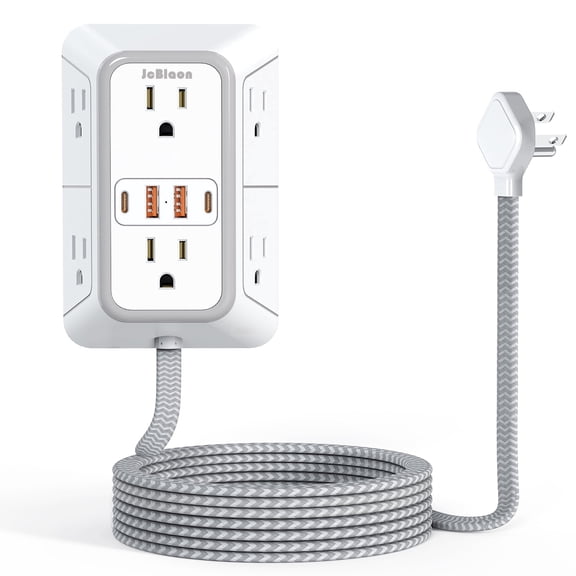 Outlet Extender Surge Protector Power Strip with 5Ft Braided Extension Cord 6 Outlets 4 USB (2 USB C) Charging Ports Flat Plug Wall Mount Desk Charging Station for Home Office