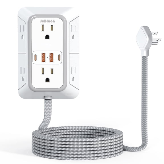 Outlet Extender Surge Protector Power Strip with 5Ft Braided Extension Cord 6 Outlets 4 USB (2 USB C) Charging Ports Flat Plug Wall Mount Desk Charging Station for Home Office