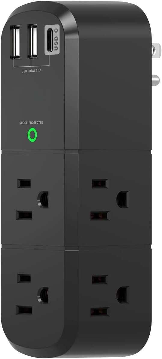 Outlet Extender Surge Protector - with Rotating Plug, 1800 Joules, 6 AC ...