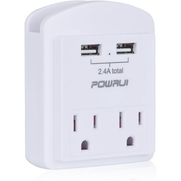 Outlet Extender USB Wall Charger - POWRUI Multi Plug Wall Outlet Splitter with 2-Outlet and 2 USB Ports, Non Surge Protector for Cruise Ship Essentials, White, ETL Listed