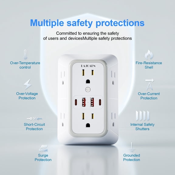 Outlet Extender with 6 AC Outlets and 4 USB Ports, Surge Protector Wall Plug, White