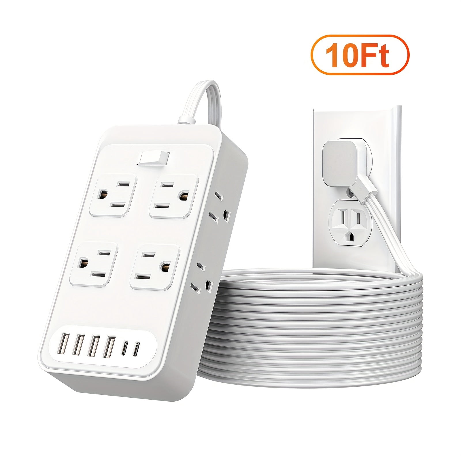 Outlet Extender with Surge Protector, 8 AC Outlets & 6 USB Ports (4A+2C), Short 3-Inch Cord, Compact Charging Station for Home Office Travel