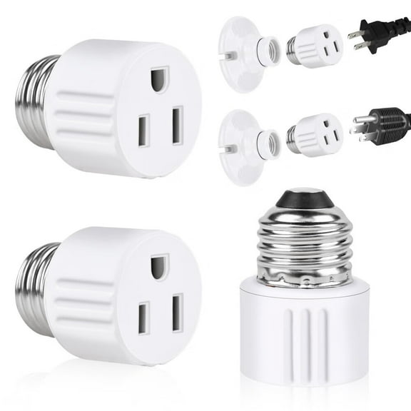 Outlet Light Socket Adapter,Screw in Outlet Socket,E26 Light Bulb to Outlet Socket Converter,Light Bulb Plug Adapter for Porch Light Socket,Camera,Garage Light