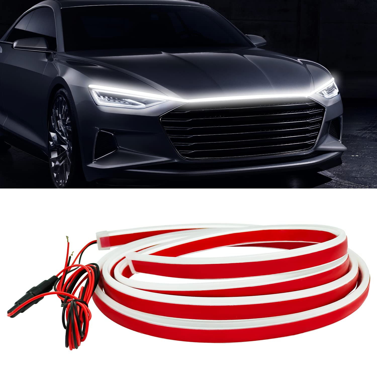 Universal Car Lighting 71 Inch Car Hood LED Strip - White Waterproof  Flexible LED Light For Cars, SUVs \u0026 Trucks Flexible Exterior LED Lights, image size:1500x1500