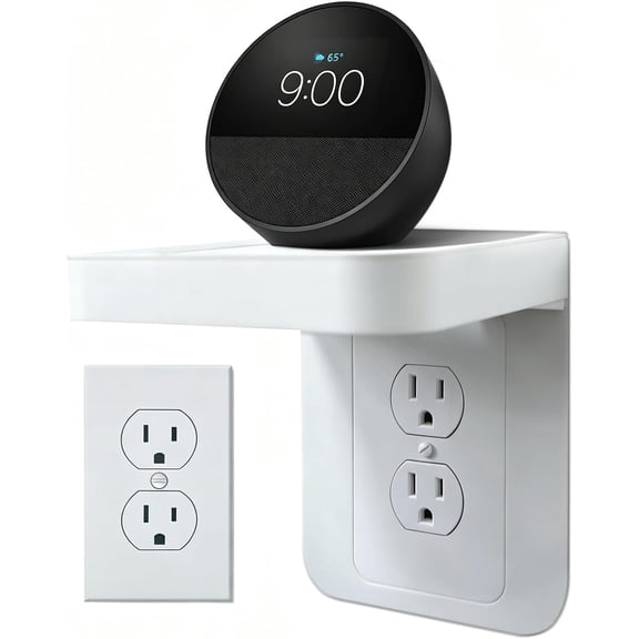 Outlet Shelf Wall Holder with Cord Storage, Wall Outlet Shelf Organizer for Bathroom, Kitchen & Bedroom, Plug Shelf for Standard Outlet, Compatible with HomePod Mini, Google Home, Toothbrush & Phone