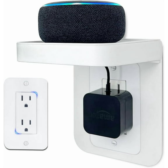 Outlet Shelf Wall Holder for Decora (Rectangle) Outlets, Bathroom Wall Holder with Built-in Cable Management, for Kitchen Organization, Space Saving Solution for Smart Home Decor, Phones, Speaker
