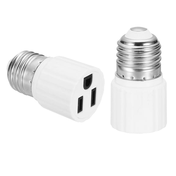 Outlet Socket Adapter 1250W 125V 2 Pcs White - E26 Light Bulb 3 Prong Screw in Outlet Light Socket to Plug Adapter for Porch Camera Patio Garage Light