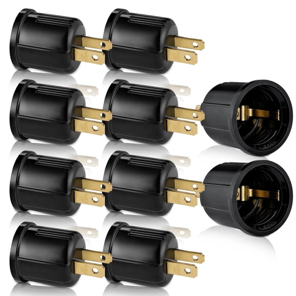 Outlet to Socket Adapter,Plug-in Light Socket,Convert Outlet to Light Bulb Socket,Polarized 2-Prong Outlet to E26 E27 Screw Base Bulb Socket, 660 Watt, 125 Volt, UL Listed (10, Black Color)