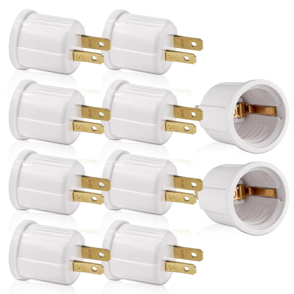 Outlet to Socket Adapter, Plug-in Light Socket, Convert Outlet to Light Bulb Socket, Polarized 2-Prong Outlet to E26 E27 Screw Base Bulb Socket, 660 Watt, 125 Volt, UL Listed (10, White Color)