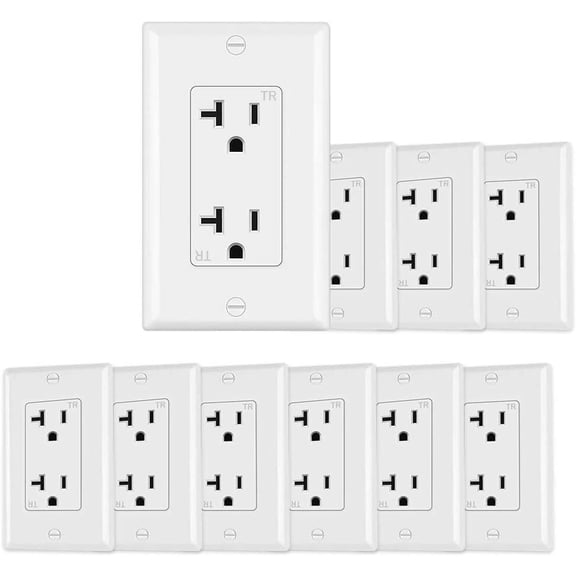 Outlet Socket, Decora Duplex Receptacle, 20 Amp 125 Volt Tamper Resistant 10pack