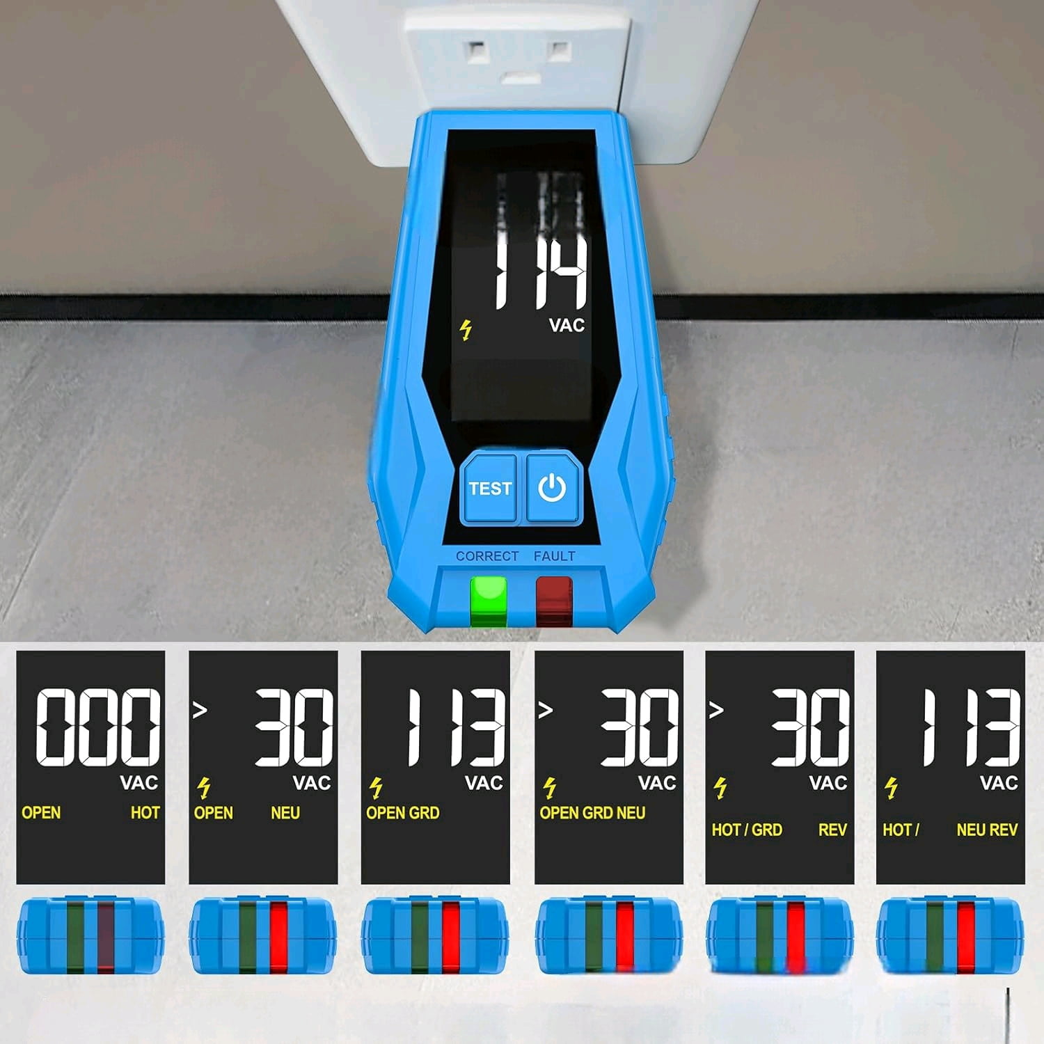 Outlet Tester with LCD Display Receptacle Tester with GFCI for Standard ...