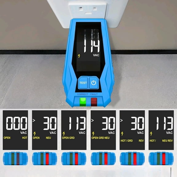Outlet Tester with LCD Display Receptacle Tester with GFCI for Standard 3-Wire 110-125V AC Electrical Outlet Test Plug in Electric Polarity Tester for Socket Test Outlet Checker for Grounding