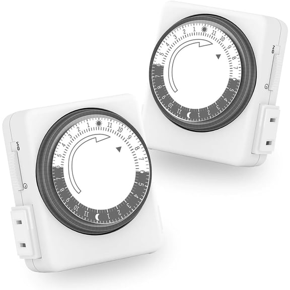 Outlet Timer for Electrical Outlets Indoor, 24 Hour Mechanical Light Timers for Lamps, Dual 2-Prong Plug-in Outlets, 15-Minute Intervals, Heavy Duty Daily Cycle, 2 Pack