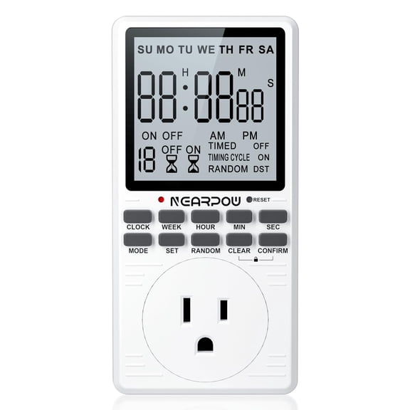 Outlet Timer, Multifunctional Programmable Timer with Countdown and 7-Day Digital Infinite Repeat Cycle Intermittent, 19 ON/Off Programs for Electrical Outlets, 3 Prong, 15A/1800W