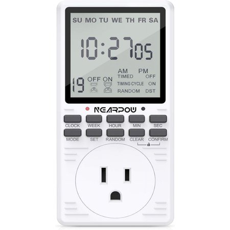Outlet Timer, NEARPOW Multifunctional Programmable Timer with Countdown and 7-Day Digital Infinite Repeat Cycle Intermittent, 19 ON/Off Programs for Electrical Outlets, 3 Prong, 15A/1800W