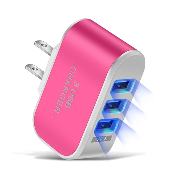 Outlet with Usb Ports,Usb Plugs for Wall Outlet,Outlet Extender with USB, USB Wall Charger, USB Charger Block, Multi Plug Outlet Extender, USB Plug Adapter with 3 USB Wall Charger(Hot Pink)