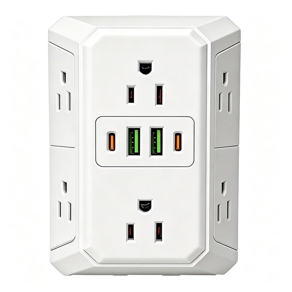 Outlet with USB Ports,Outlet Splitter,Outlet Surge Protector Extender with USB C: Outlet Splitter with 6 Outlets 2 USB Ports & 2 USB 5*3.4IN(White)