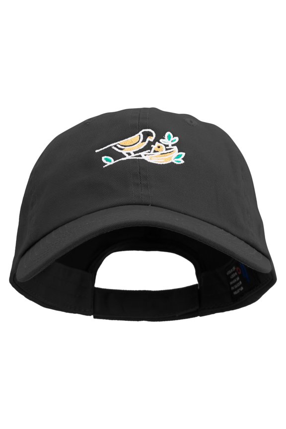 Outline Bird Logo Embroidered Low Profile Dyed Cotton Twill Cap - Black OSFM