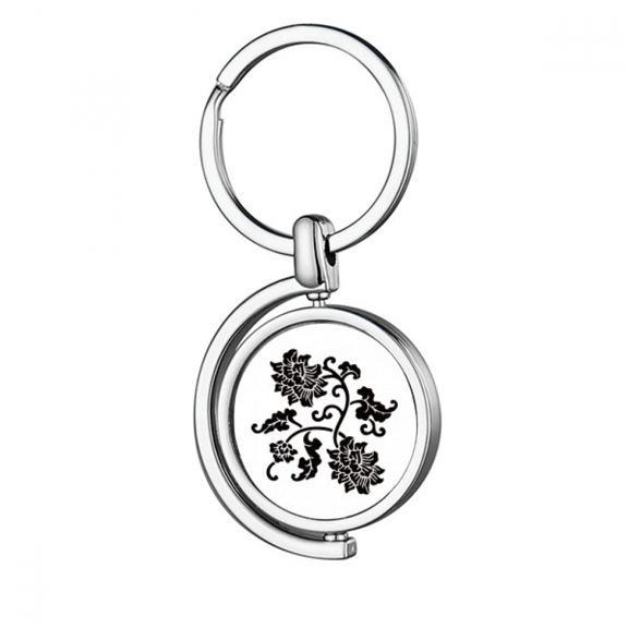 Outline Black Flowers Rotating Keychain Metal Keyring Holder