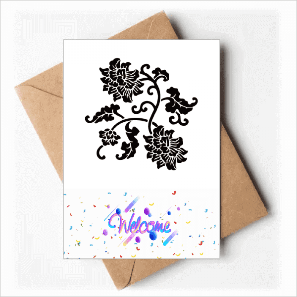 Outline Black Flowers Welcome Back Greeting Cards Envelopes Blank
