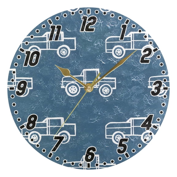 Outline Cars Round Wall Clock Battery Operated Silent Non-Ticking Bedroom Office Kitchen Home School Decor 10"(Gold)