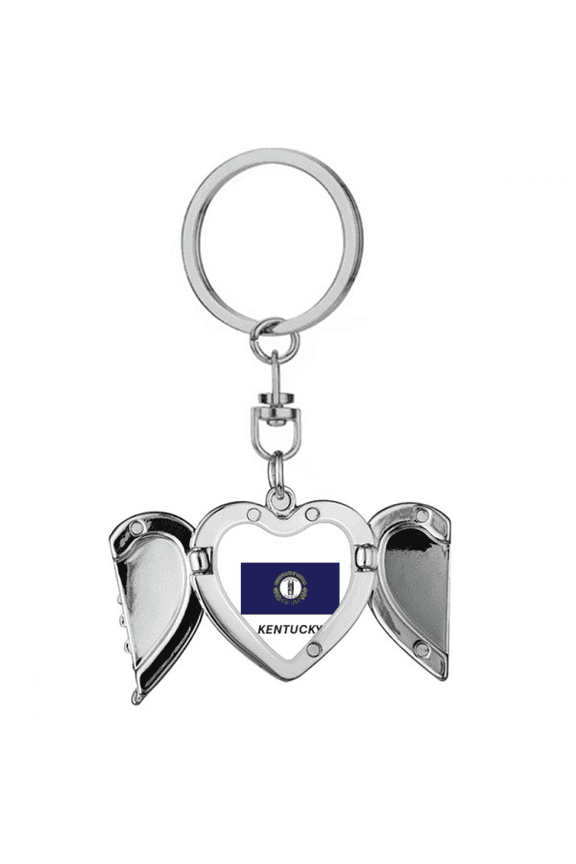 Outline Flag State Kentucky Heart Angel Wing Key Chain Holder