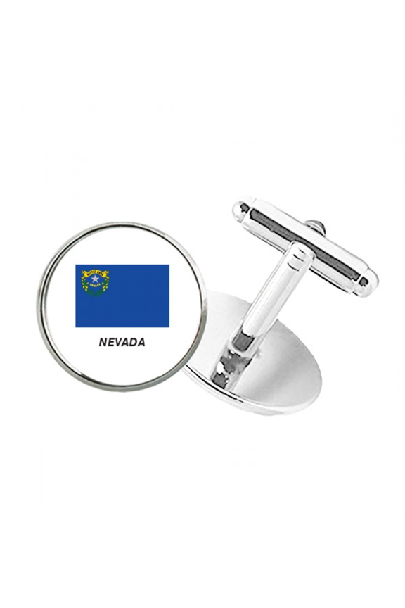 Outline Flag State Nevada Round Button Cuff Clip Stud Cufflinks
