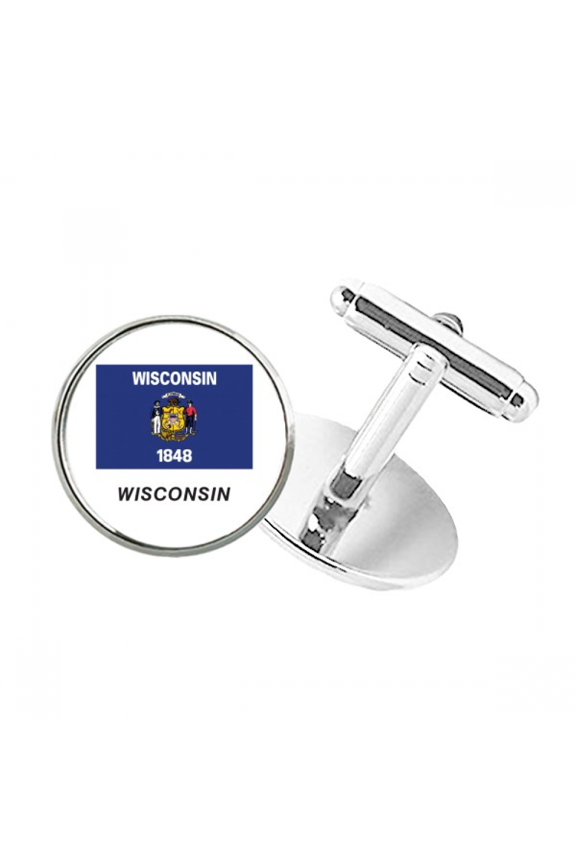 Outline Flag State Wisconsin Round Button Cuff Clip Stud Cufflinks