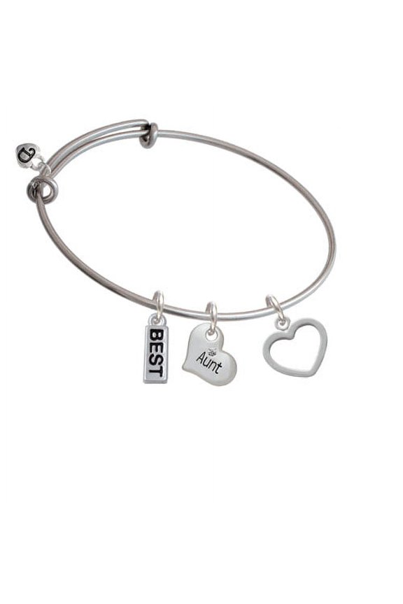 Outline Heart Aunt Heart Expandable Bangle Bracelet