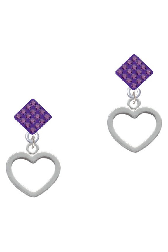 Outline Heart Purple Crystal Diamond-Shape Earrings
