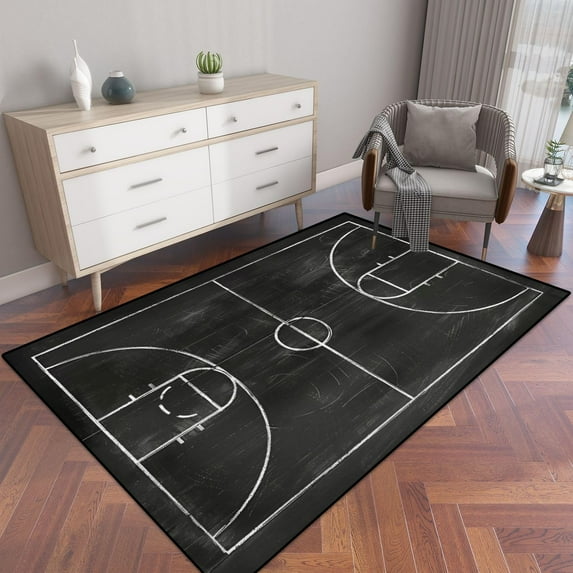 Outline Lines Chalk Basketball Black Tactics Area Rug Outdoor Patio Rug Play Mat Modern Floor Carpet Non-Slip Home Decor Living Room 2x3ft