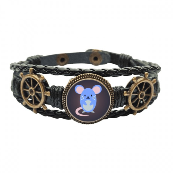 Outline Lovely Cartoon Mouse Exquisite Leather Braided Ocean Bracelet Wristband