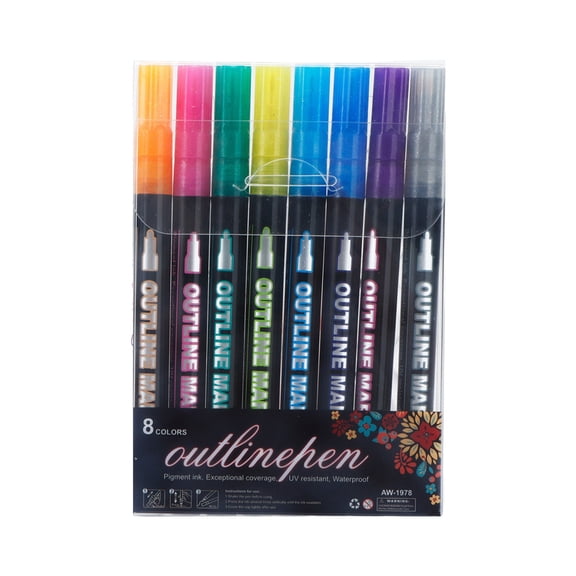 Outline Markers, Qyaukm Ergonomic Double Line Gel Pens with Glitter Ink for Coloring And Crafts