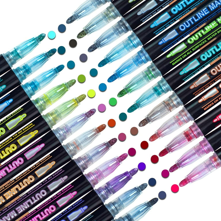 24 Color Double Line Outline Marker Pens, Super Squiggles Outline