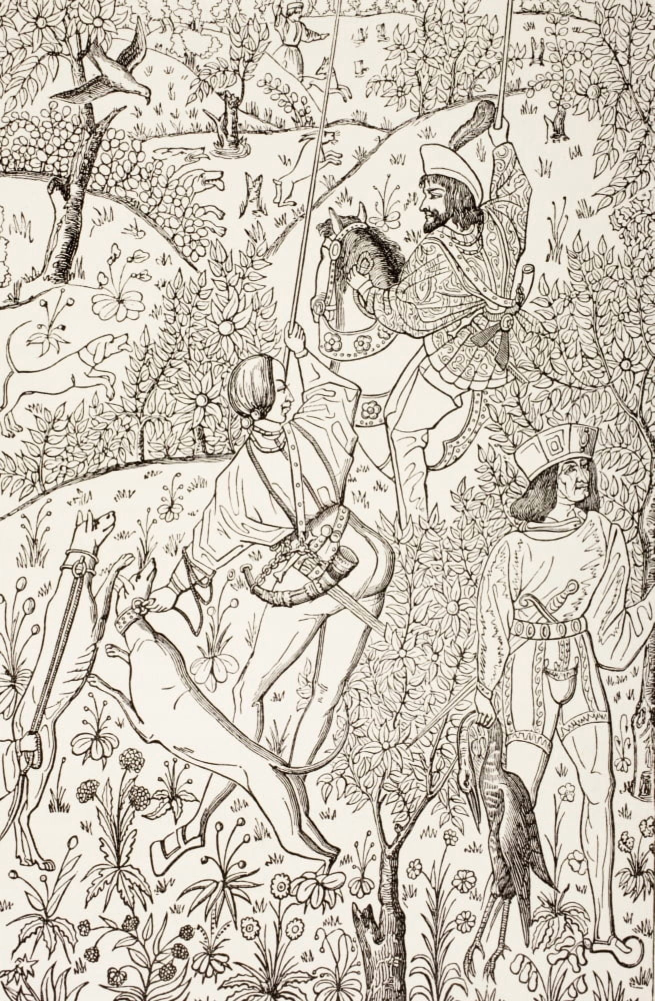 Outline Of A 15Th Century Hunting Tapestry From Les Artes Au Moyen Age Published Paris 1873 Canvas Art - Ken Welsh Design Pics (22 x 36)