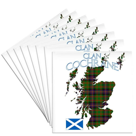 3drose, Outline of Scotland with the Cochrane Clan Family Tartan., Set of 8 Ceramic Tile Coasters