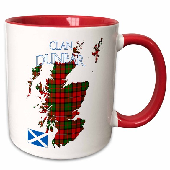 3drose, Outline of Scotland with the Dunbar Clan Family Tartan., 11oz Two-tone Red Mug