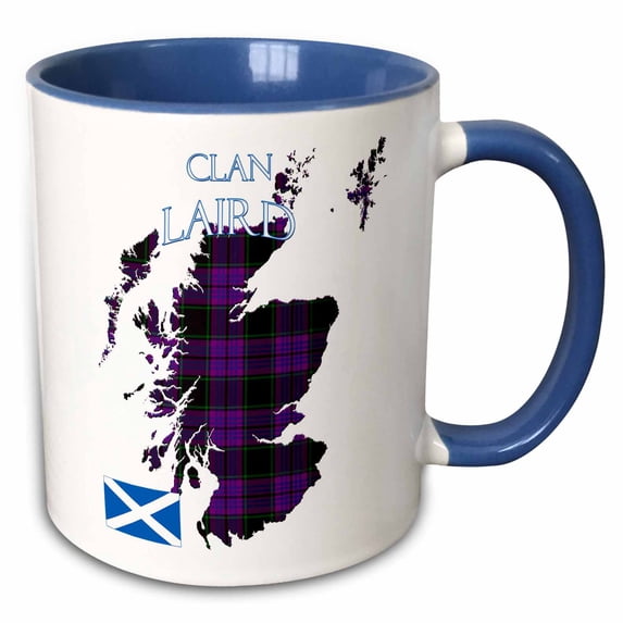 3drose, Outline of Scotland with the Laird Clan Family Tartan., 11oz Two-tone Blue Mug