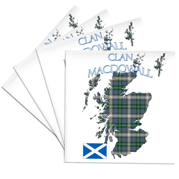 3drose, Outline of Scotland with the Macdowall Clan Family Tartan., Set of 4 Ceramic Tile Coasters