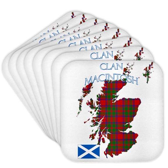 3drose, Outline of Scotland with the Macintosh Clan Family Tartan., Set of 8 Coasters - Soft