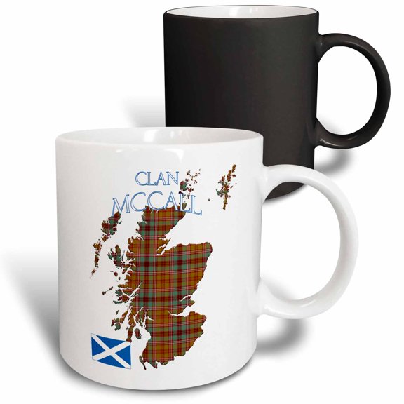 3drose, Outline of Scotland with the Mccall Clan Family Tartan., 11oz Magic Transforming Mug