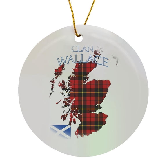3drose, Outline of Scotland with the Wallace Clan Family Tartan., Circle Porcelain Ornament