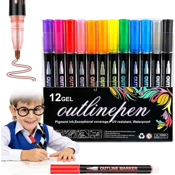 Outline Pens Metallic, Dreamy Sparkle Dual-Line Contour Pen, Dreamy Sparkle Dual Line Pen Marker, Double Line Outline Art Pen, Quick-Dry Ink For Drawing, Coloring & Diy Crafts