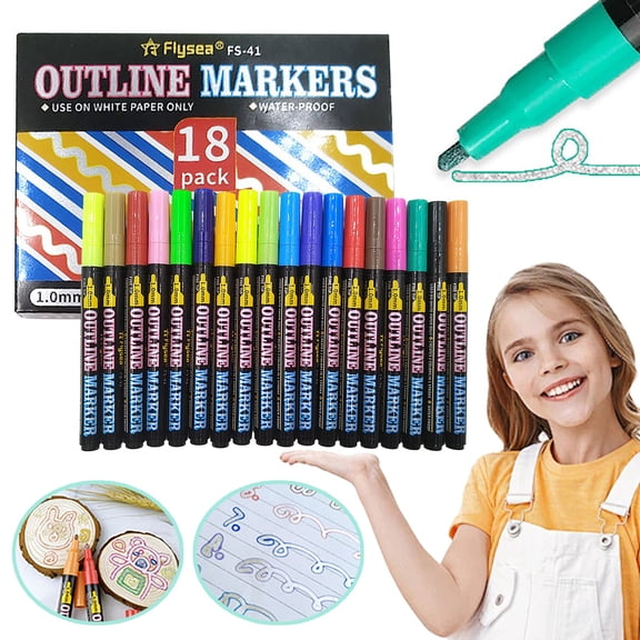 Outline Pens Metallic Glitter Metallic Paint Markers Set For Highlighting Doodling DIY Art Crafts Cards Paper Supplies 2026 New Line Highlighter Outline Pens Plastic 5.2*0.43 In*18PCS